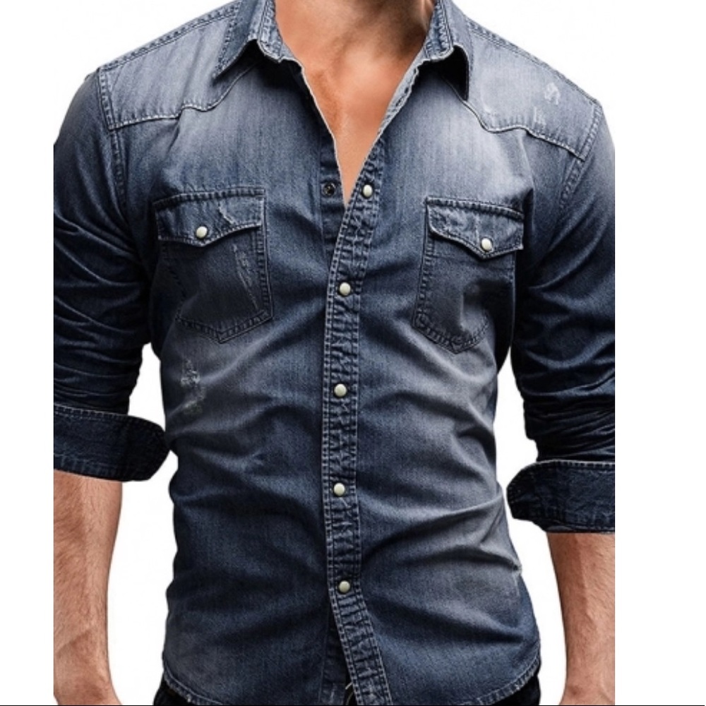 Jachs Mens Denim Shirt Button Down Size XL